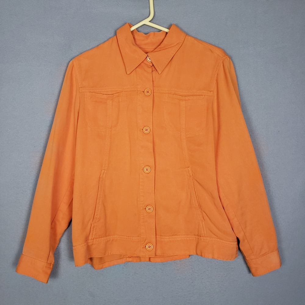 Coldwater Creek‎ Button Up Lightweight Shirt Jacket Sorbet Orange Coastal Summer